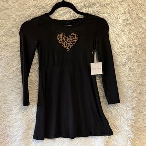 NWT BTWEEN Black Dress with Leopard Heart Detail Girls Sz 6 NWT